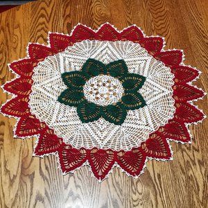 Vintage Style New Hand Crafted 29" Red, Green, & White Pineapple Doily
